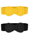 Allegra K 2Pcs Interlock 8-shaped Faux Leather Buckle Elastic Waist Belt for Lad...