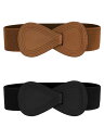 Allegra K 2Pcs Interlock 8-shaped Faux Leather Buckle Elastic Waist Belt for Lad...