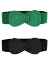 Allegra K 2Pcs Interlock 8-shaped Faux Leather Buckle Elastic Waist Belt for Lad...