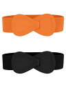 Allegra K 2Pcs Interlock 8-shaped Faux Leather Buckle Elastic Waist Belt for Lad...