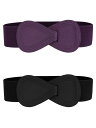 Allegra K 2Pcs Interlock 8-shaped Faux Leather Buckle Elastic Waist Belt for Lad...
