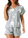 cheibear レディース ボタンダウン パジャマセット ソフト PJS 半袖 寝巻き モダール ラウンジセット グレースター S