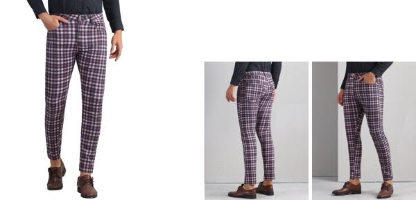 Lars Amadeus メンズ用チェック柄プリントドレスパンツ フラットフロント ストレッチ スリムフィット ロングズボン ピンクブラック 3XL