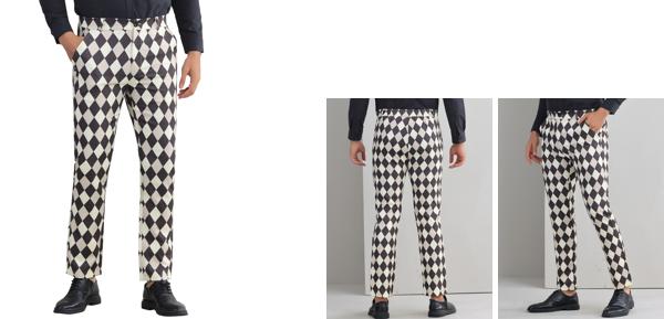 Lars Amadeus メンズ用アーガイルドレスパンツ フラットフロント ストレートレッグ チェック柄プリント トラウザーズ ブラウンカーキ 3XL