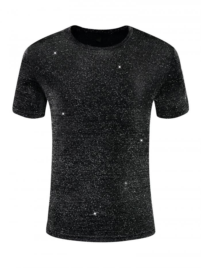 Lars Amadeus シアーメッシュ Tシャツ 半袖 シースルー パーティー ディスコ Tシャツ トップス 春夏 メンズ ブラック S