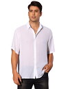 Lars Amadeus メンズ用 シアーシャツ 半袖 シースルートップス ボタンダウン ポイントカラー クラブウェア シャツ ホワイト 2XL