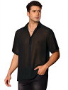 Lars Amadeus メンズ用 シアーシャツ 半袖 シースルートップス ボタンダウン ポイントカラー クラブウェア シャツ ブラック 2XL