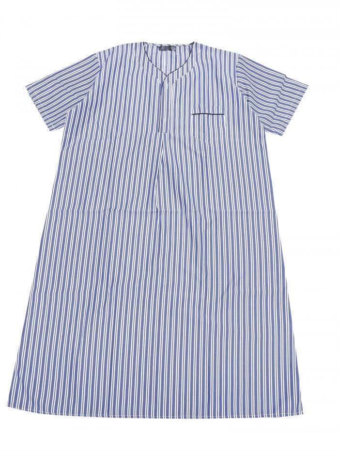 Lars Amadeus メンズ ストライプ柄 ナイトシャツ 半袖 ボタンダウン スリープシャツ Vネック ストライプ ナイトガウン ダークネイビー L