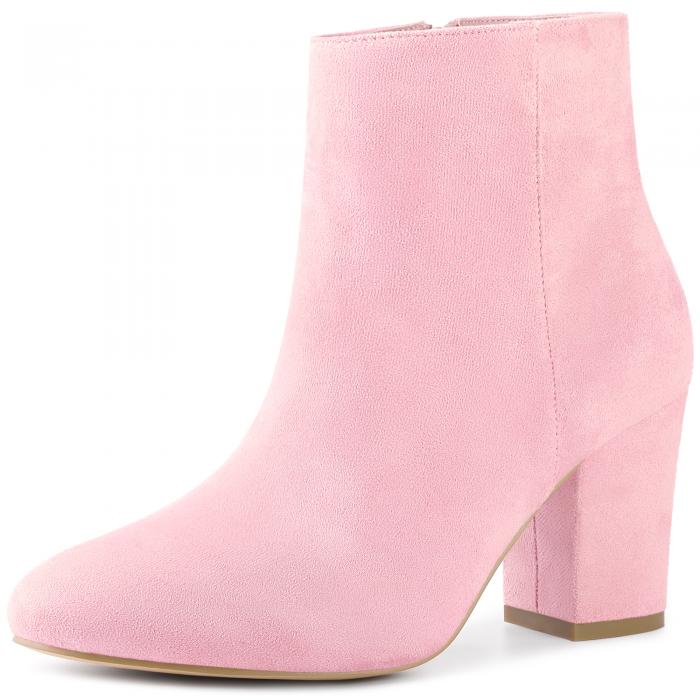 Perphy アンクルブーツ チャンキーハイヒール サイドジッパー レディース ブーツ ピンク 22.5 cm