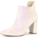 Allegra K レディース ポインテッドトゥ カットアウト ブロックヒール グリッター アンクルブーツ ライトピンク 26.0cm