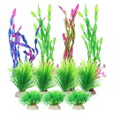 CAPASTEC プラスチック製の水槽用植物、カラフルな魚の水槽装飾セット、人工の水草、水槽の装飾用植物(カラーはランダム、11個セット)