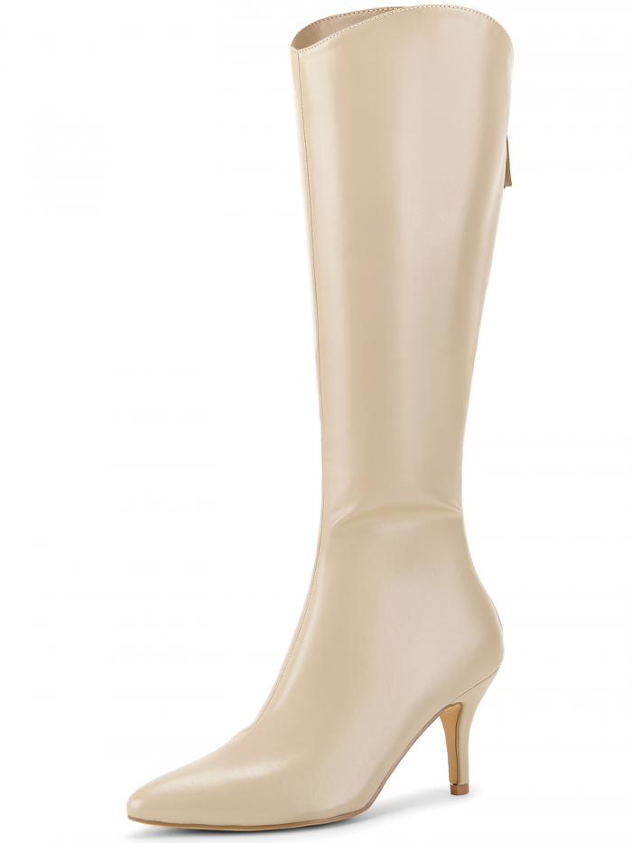 Allegra K レディース ポインテッドトゥ スティレットヒール ニーハイブーツ ベージュ 27.0cm