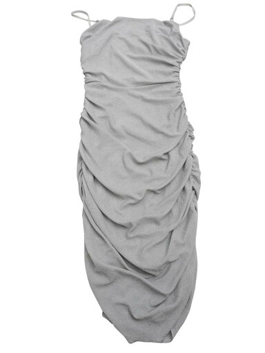 Allegra K ミニドレス ボディコン ドレス スパゲッティストラップ シャーリング パーティーレ ディース シルバー XS Allegra K ミニドレス ボディコン ドレス スパゲッティストラップ シャーリング パーティーレ ディース シルバー XS