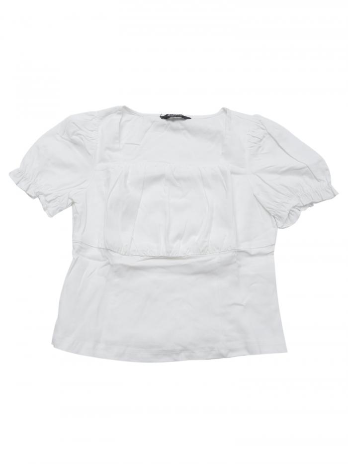 Allegra K レディース スクエアネック フリル 半袖 夏 カジュアル Tシャツ トップス 白い M