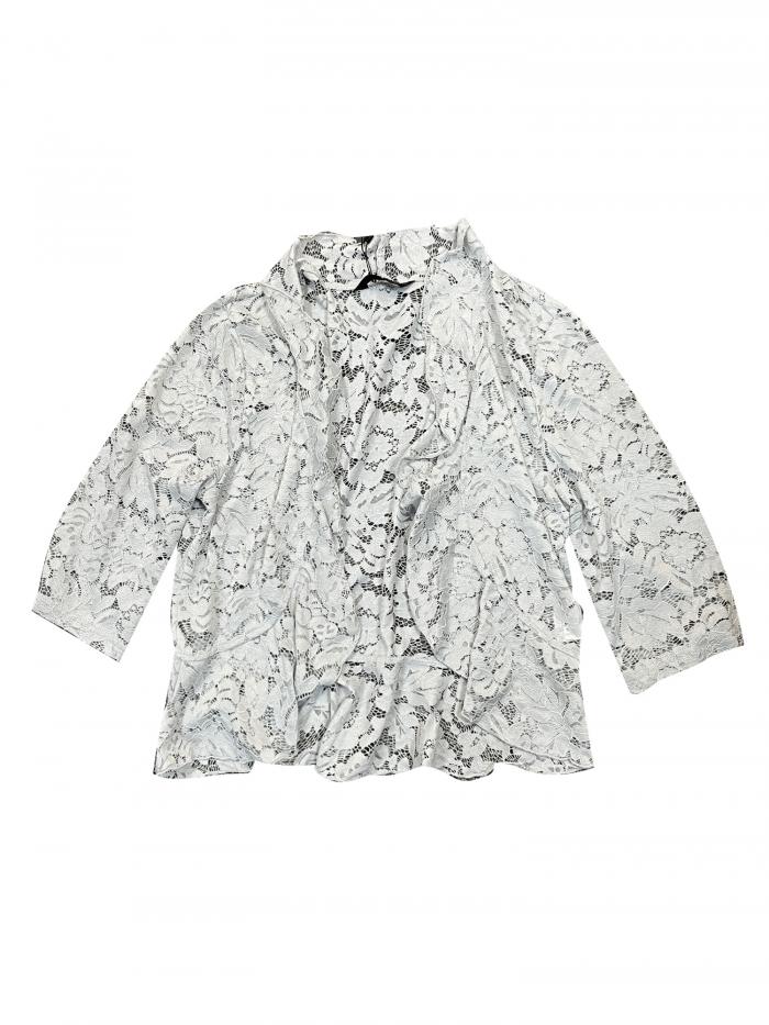 Allegra K レディース イブニング ウェディング レース カーディガン 3/4 スリーブ フリル ヘム エレガント シュラッグ グレー M