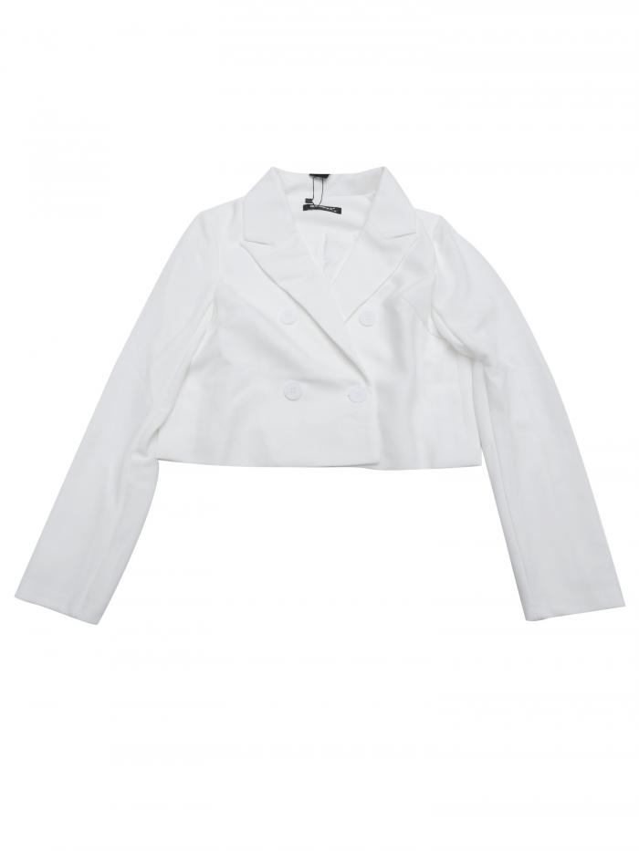 Allegra K ブレザー ジャケット クロップド ノッチドラペルカラー 長袖 無地 カジュアル オフィス 通勤 レディース ホワイト S