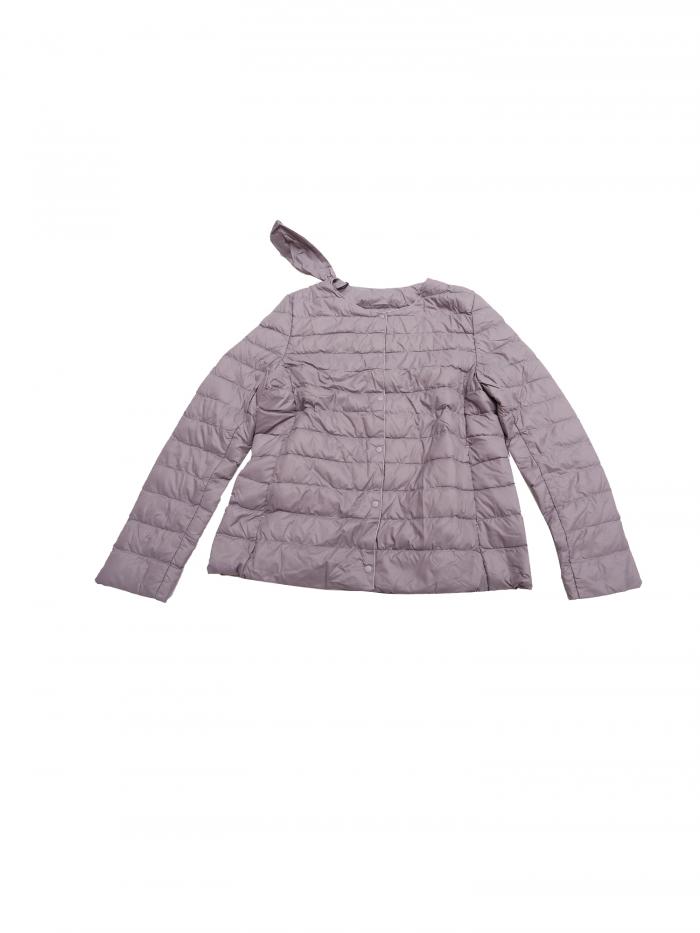 Allegra K レディース パファージャケット 軽量 ボタンダウン パッカブル 長袖コート ライトパープル S