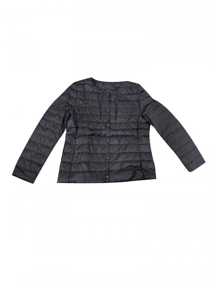 Allegra K レディース パファージャケット 軽量 ボタンダウン パッカブル 長袖コート ブラック S