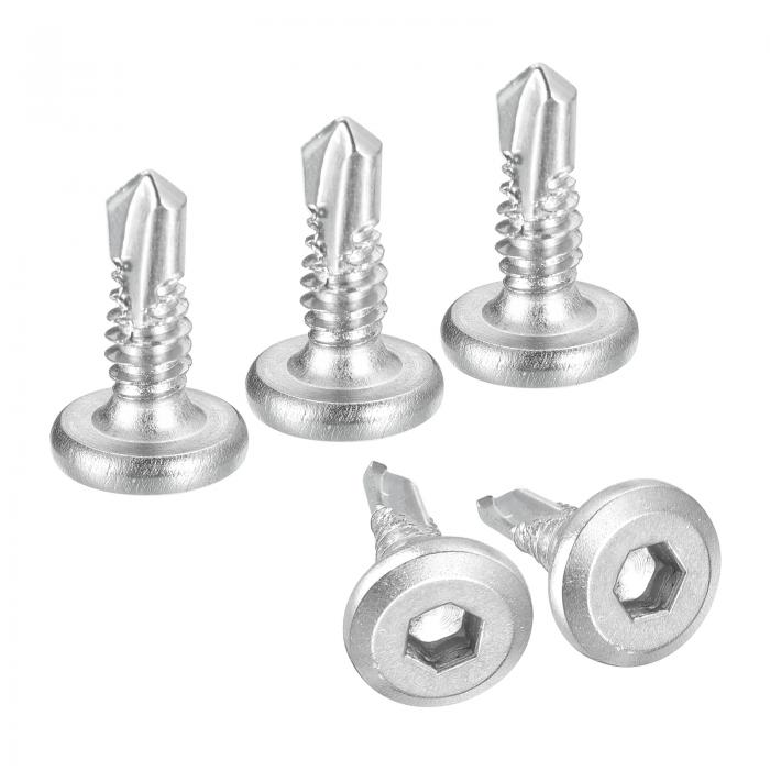 uxcell 100個の六角ソケット自己穴あけねじ #12 x 5/8インチ 410ステンレス鋼平頭シートメタルドリルね..