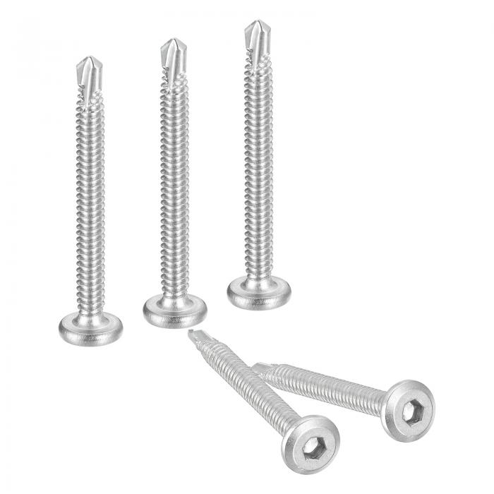 uxcell 六角ソケット自己攻釘 4.8 x 50mm 410ステンレス鋼シートメタル平頭ドリルねじ200個 シルバー