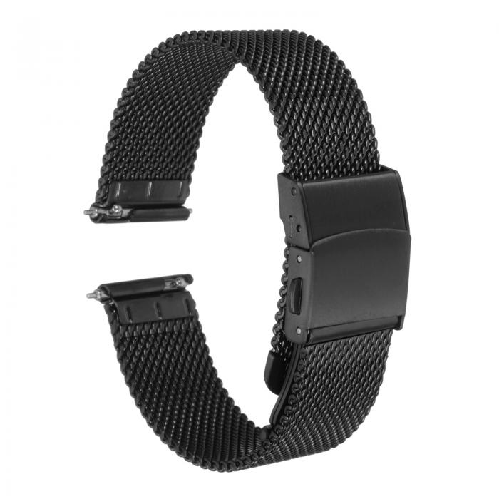 uxcell 16mm クイックリリース メタルウォッチストラップ ステンレススチールメッシュウォッチバンド 調節可能な折りたたみク ラスプ 交換バンド 男性 女性 用 黒色