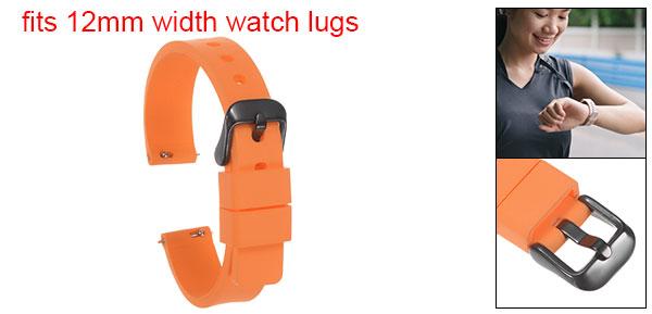 uxcell 12mm幅クイックリリースソフトラバー交換用ウォッチストラップ 黒ステンレススチールバックル付き 男性女性用 オレンジ