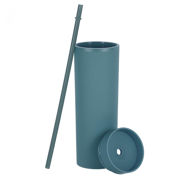 uxcell 二重壁タンブ ラー ストローと蓋付き 16 OZ アクリル ストレートバルク 断熱 再利用可能 透明 コールドカップアイスコーヒーカップ パーティー 誕生日 日常用 グレーブルー