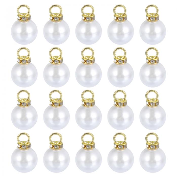 uxcell パール装飾 ペンダント フェイクパールビーズ装飾 水晶ビーズ ラインストーン付き ブレスレット イヤリング ネックレス クラフト作り用 14 mm 金 100個