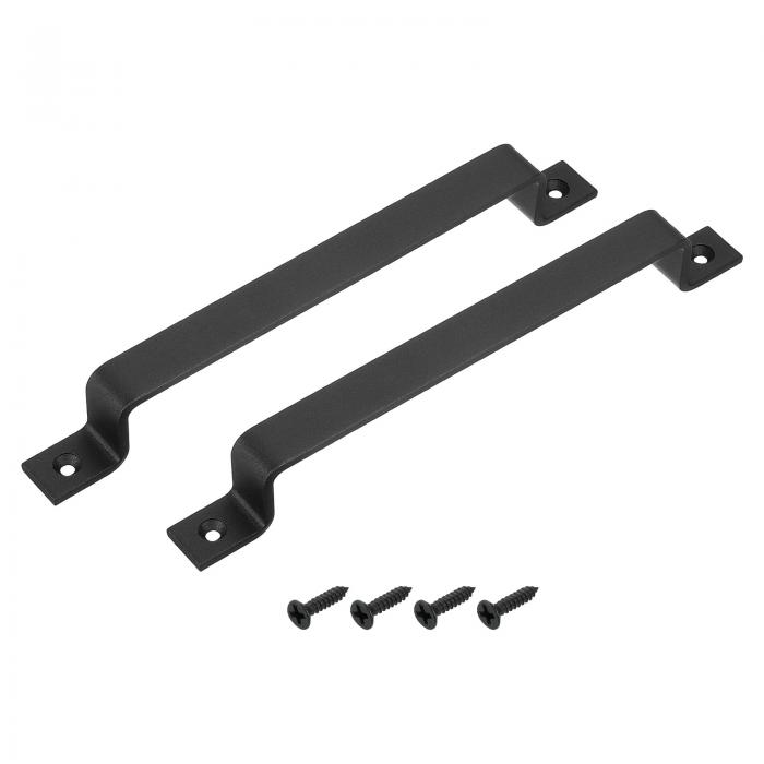 uxcell 2個 納屋のドアハンドル ゲートハンドル ドアプルハンドル ネジ付き 引き戸 キャビネット クローゼット 引き出し ガレージ 小屋用 305 mm 黒