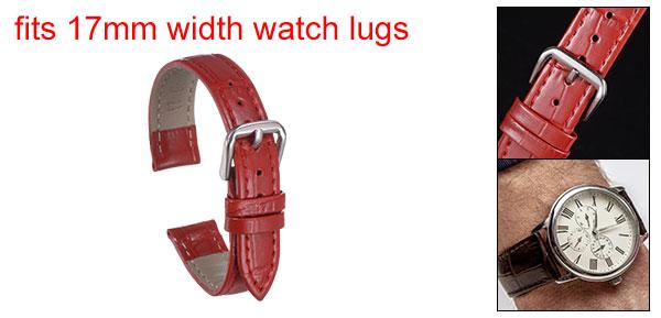 uxcell 17mmエンボスパターン牛革時計バンド交換用バネ棒付きメンズおよびレディース用 レッド