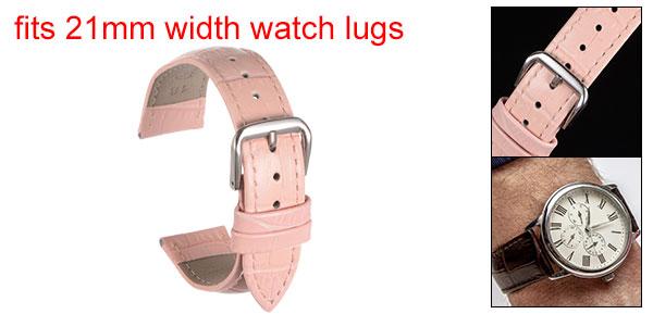 uxcell 21mmエンボスパターン牛革時計バンド交換用バネ棒付きメンズ・レディース用 ピンク