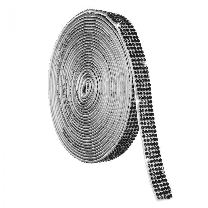 uxcell 水晶ラインストーンリボンロール 5列 4ヤード自己粘着性水晶ストリップ アートクラフトウェディング誕生日装飾用ラインストーンステッカー 黒