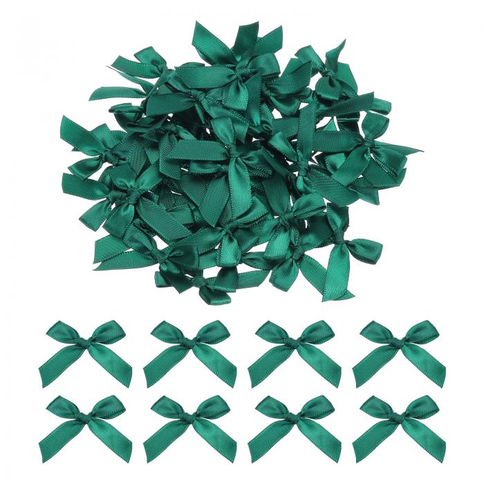 uxcell 100個 ミニリボンボウ4.5 cmミニファブリックサテンリボンフラワーボウクラフトDIY製作ウェディング誕生日パーティーディープダーク緑