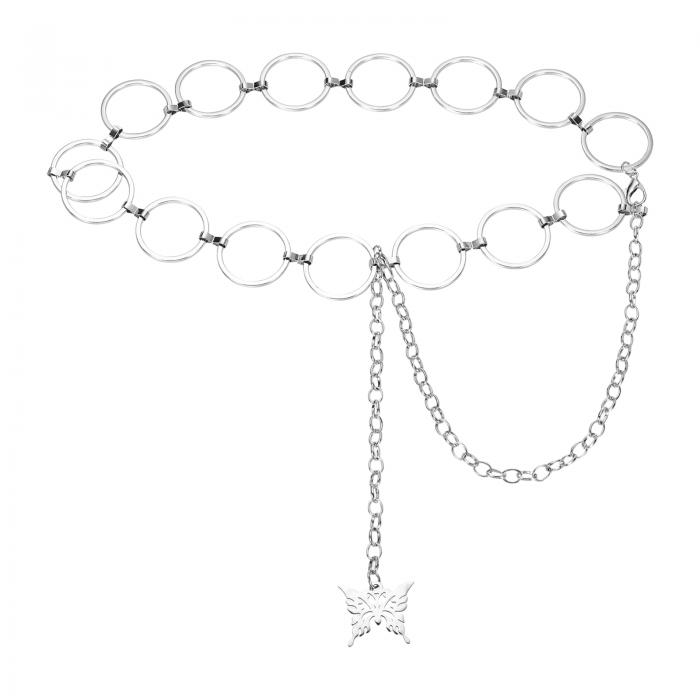 uxcell ウエ スタンメタルコンチョチェーンベルト 女性用ドレスジーンズカントリーコンサート衣装用チェーンウエストベルト シルバーホローサークル