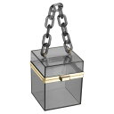 uxcell 女性用クリアバッグ アクリルクリアクラッチバッグ スクエアアクリルパース 透明クロスボディハンドバッグ 旅行用 オフィ ス用 黒 /金色