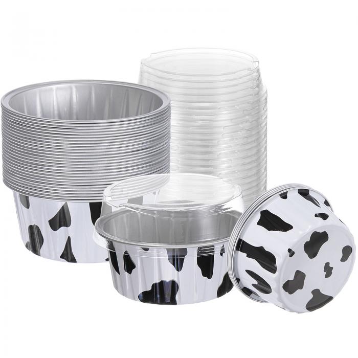 uxcell 100個 蓋付きベーキングカップ 5オンス アルミホイルライナー ミニ使い捨て容器 カップホルダーケースボックス パン デザート 結婚式 パーティー用