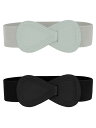 Allegra K 2Pcs Interlock 8-shaped Faux Leather Buckle Elastic Waist Belt for Lady Black & Gray 100x6cm/39.4x2.36