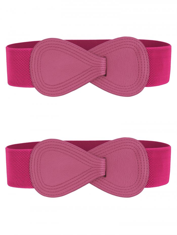 Allegra K 2Pcs Interlock 8-shaped Buckle Elastic Faux Leather Stretch Waist Belt for Lady Hot Pink 100x6cm/39.4x2.36"(LxW)