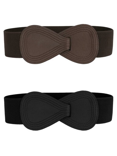Allegra K 2Pcs Interlock 8-shaped Faux Leather Buckle Elastic Waist Belt for Lady Black & Brown 85x6cm/33.5x2.36"(LxW) Allegra K 2Pcs Interlock 8-shaped Faux Leather Buckle Elastic Waist Belt for Lady Black & Brown 85x6cm/33.5x2.36"(LxW)