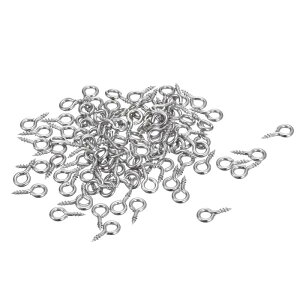 uxcell 150個のアイボルト 304ステンレススチール10x5mm小さな自己攻釘ねじフックリングミニアイピン DIY手作り木製粘土ペンダントコルクボトル用 シルバー