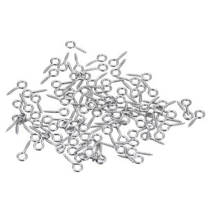 uxcell 200個のアイボルト 304ステンレススチール12x5mm小さな自己攻釘ねじフックリングミニアイピン DIY手作り木製粘土ペンダントコルクボトル シルバー
