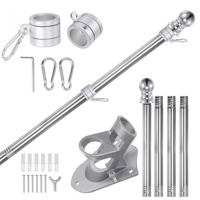 uxcell 旗竿キット ステンレススチール製旗竿キット 360°巻き付き 防止回転リング付き 旗竿ホルダー 家..