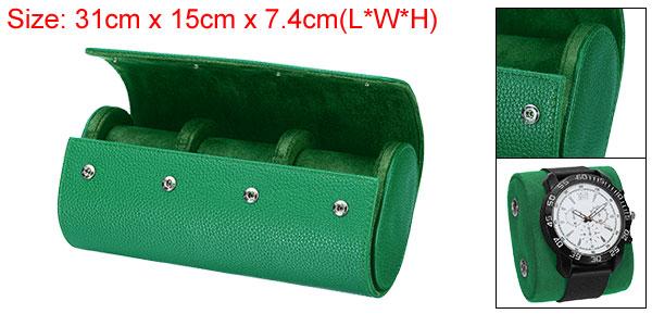 uxcell メンズとレディース用 ポータブルレザーウォッチケース 3つ スロット付きウォッチロールトラベルケース 旅行用 ディスプレイ 家庭用 取り外し可能なクッション付きウォッチ収納オーガナイザー テク スチャード緑