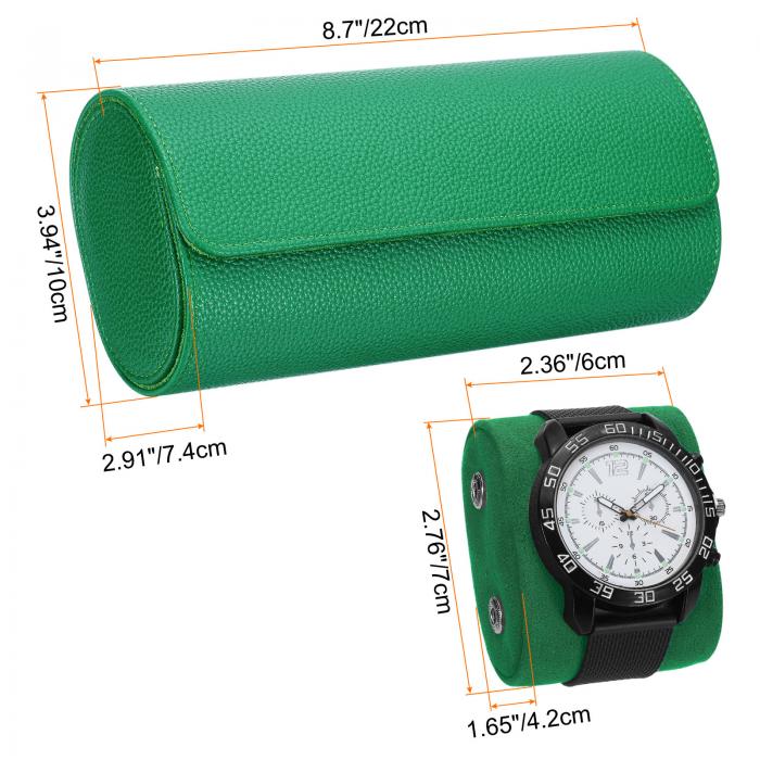 uxcell メンズとレディース用 ポータブルレザーウォッチケース 3つ スロット付きウォッチロールトラベルケース 旅行用 ディスプレイ 家庭用 取り外し可能なクッション付きウォッチ収納オーガナイザー テク スチャード緑