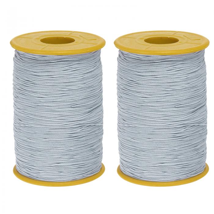 uxcell 2個 エラスティック縫製糸 547ヤード 0.5mm厚さ ラテックス仕立て クラフト縫製糸 手縫い ギャザー 刺繍 ミシン ライトグレー