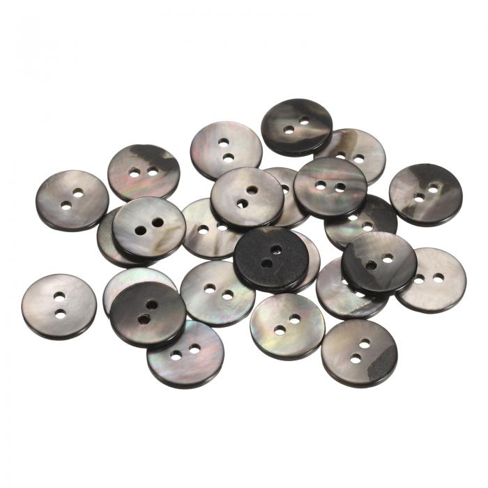 uxcell 25個入りの天然貝ボタン、2穴、12.5mmフラットなマザーオブパールボタン、シャツ、コート、スーツ、ジャケット、ジーンズ、スカート用のDIY縫製クラフト、黒/シルバー