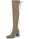 Perphy レディース用ラウンドトゥ チャンキーヒール オーバーニーハイブーツ トープ 24.0cm