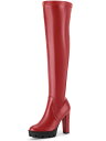 Perphy レディース用プラットフォームチャンキーヒールオーバーニーハイブーツ レッド 25.0cm