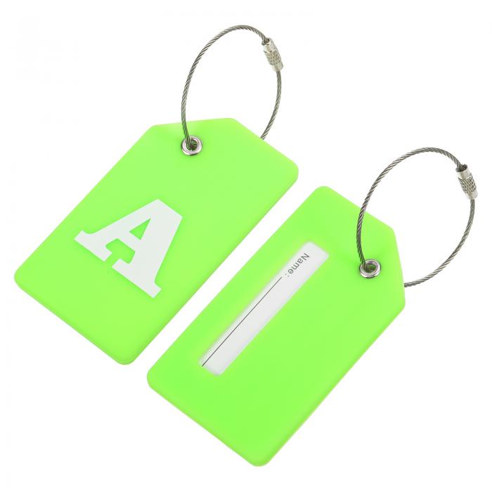uxcell シリコーン製ラゲッジタグ 3.6"x2" 識別子IDカードホルダーラベル 旅行用スーツケースバッグ イニシャルレターA 緑 2個入り