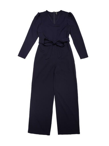 Allegra K レディース Vネック ジャンプスーツ 長袖 タイウエスト ワイドレッグ ロングパンツ エレガント ニット ネイビーブルー XL Allegra K レディース Vネック ジャンプスーツ 長袖 タイウエスト ワイドレッグ ロングパンツ エレガント ニット ネイビーブルー XL